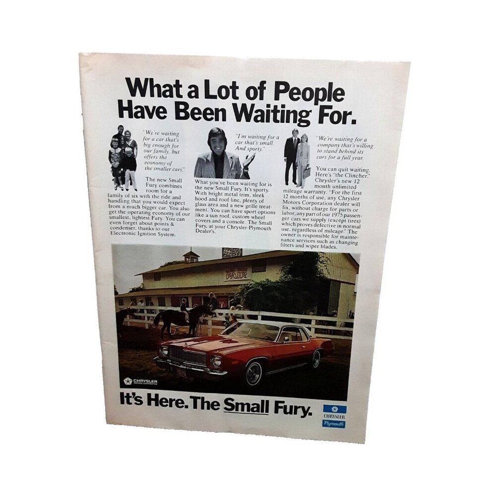 1974 Chrysler Plymouth 1975 Small Fury Car Original Print Ad